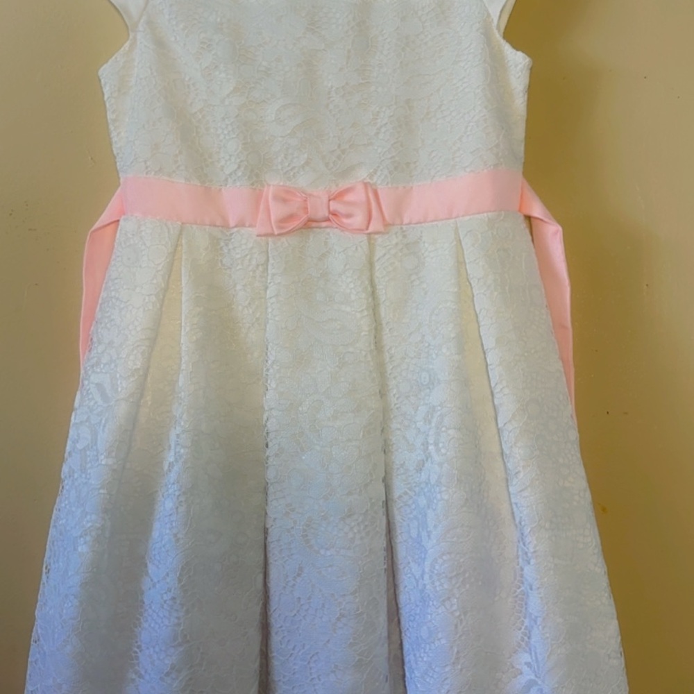 Jona Michelle White Lace Dress with Pink Bow